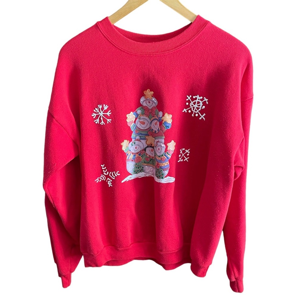 1990s Vintage Fashion Gear Red Sweatshirt USA Made Crewneck XL Handmade Snowman